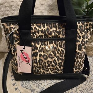 NWT Betsey Johnson Leopard Print Tote Bag with Gold Heart Accent